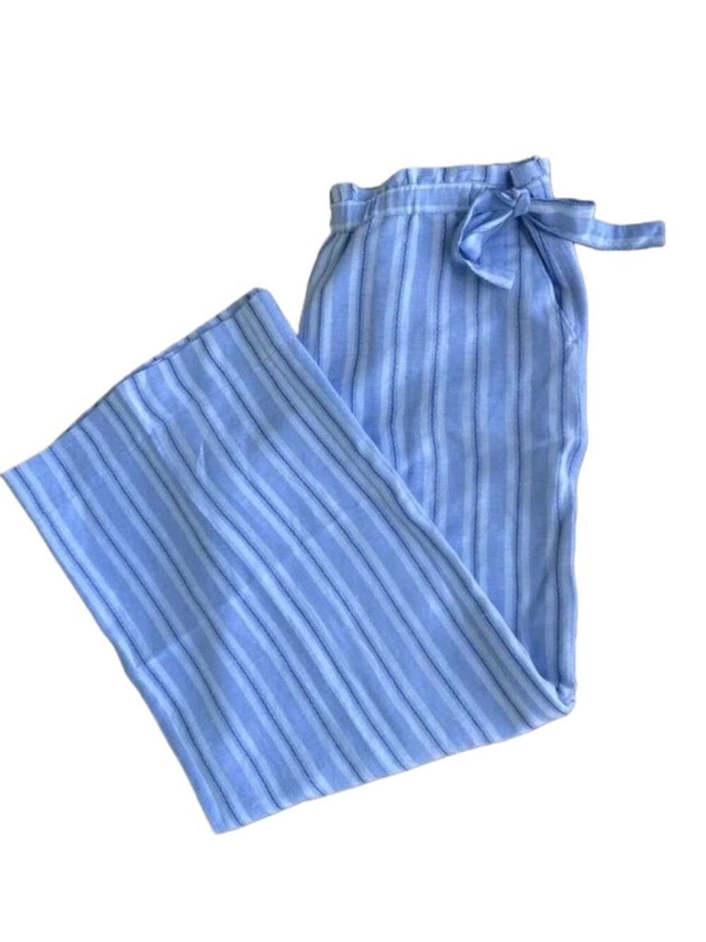 Tommy Bahama Striped Blue & White Wide-Leg High Waist Linen Summer Pants - Picture 3 of 10